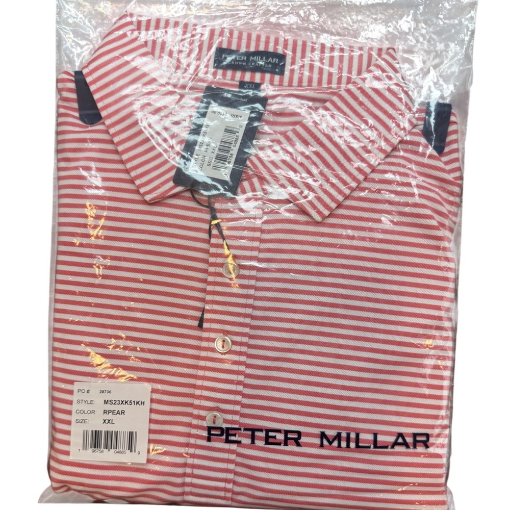 Peter Millar Crown Crafted Striped Performance Polo Red White XXL MS23XK51KH NWT